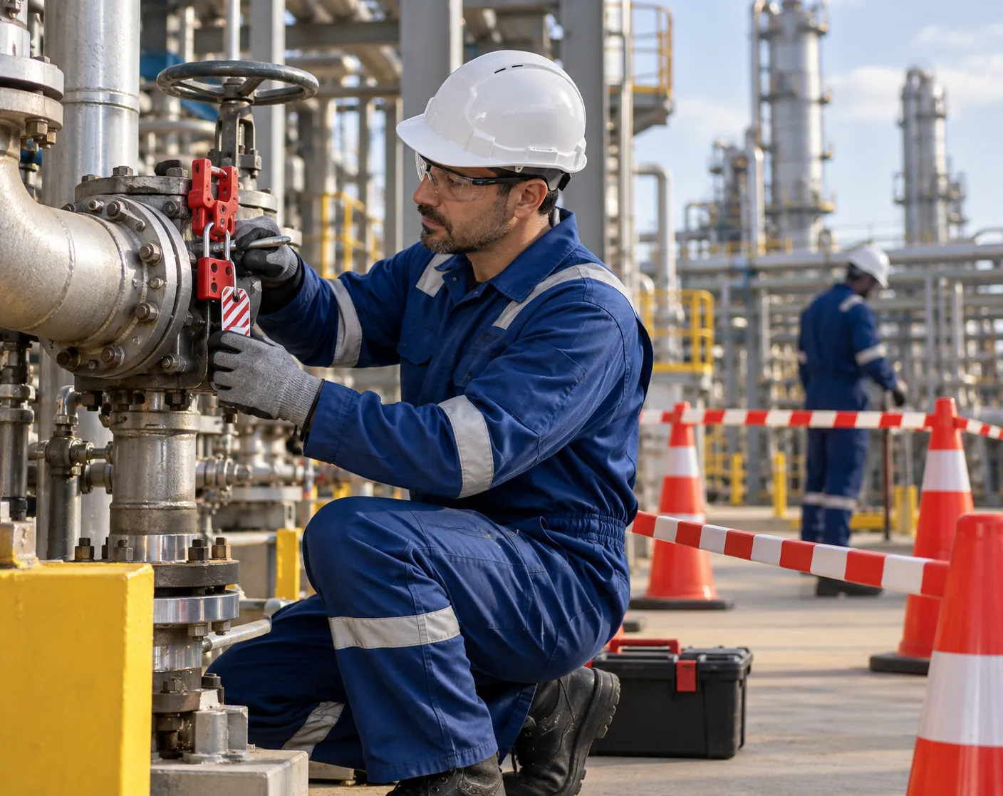 Worker Performing Industrial Maintenance in an Isolated Process Area