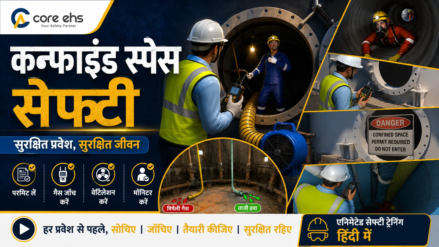 Confined Space Safety In Hindi Covering Safe Entry, Gas Testing And Ventilation