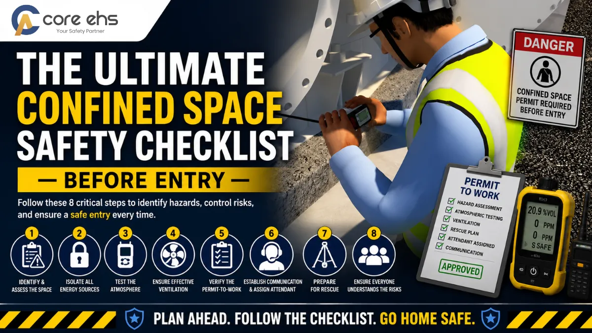Confined Space Safety Checklist Covering Permit, Gas Testing And Safe Entry Steps