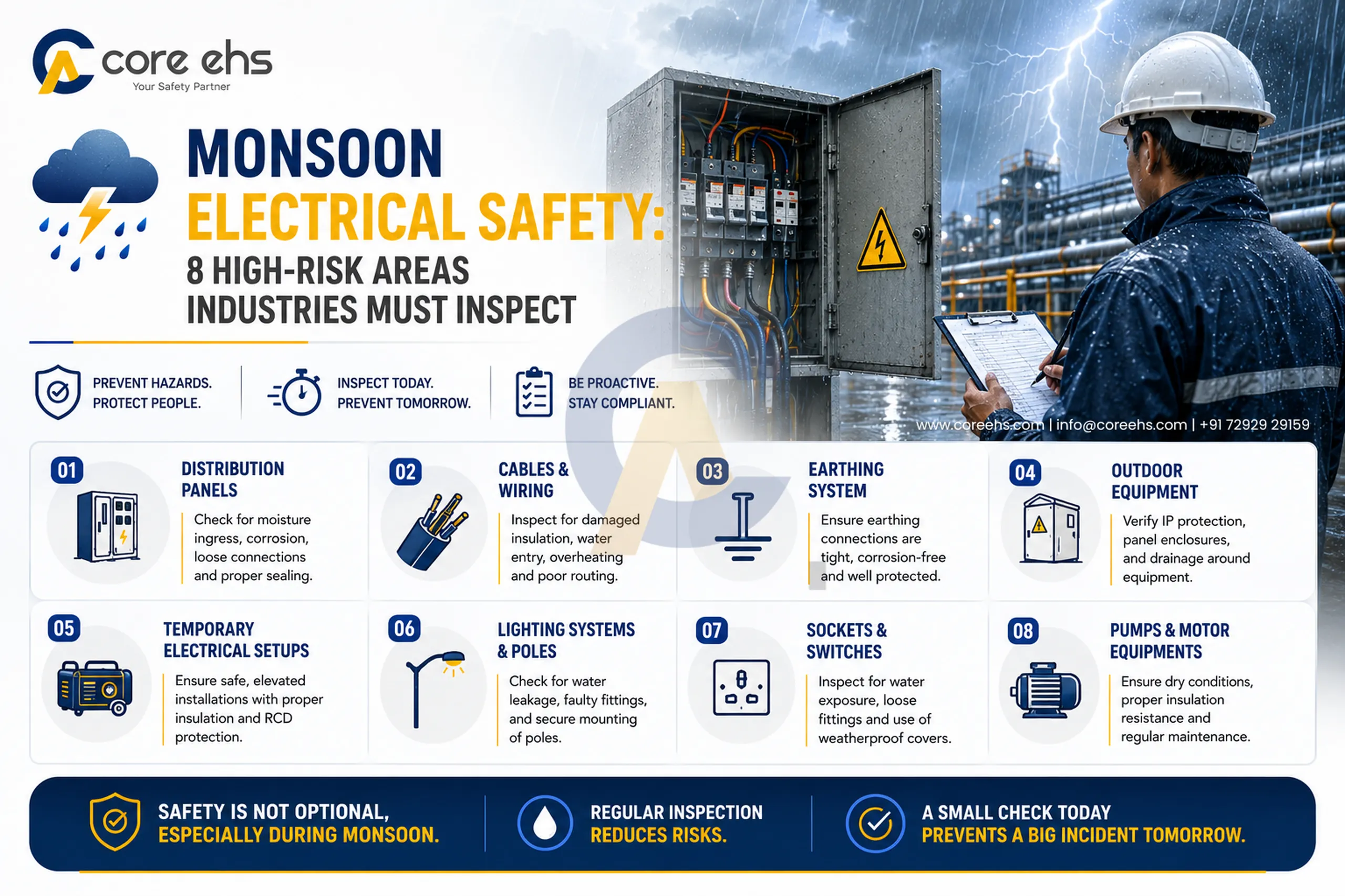 Engineer Inspecting Electrical Panel During Monsoon Electrical Safety Check