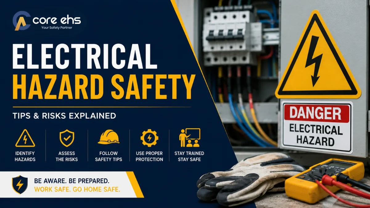 Electrical Hazard Safety Tips With Warning Sign And Testing Equipment